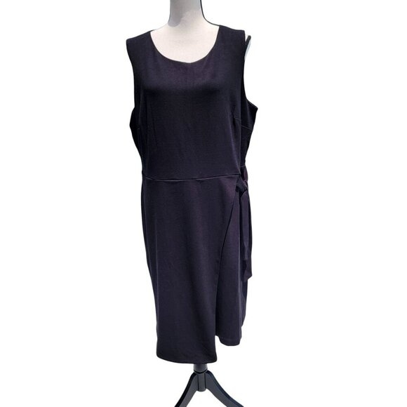 Loft Plus Size 18 Black Sleeveless Side Tie Mock Wrap Knit Dress, NEW with Tags - Picture 1 of 13